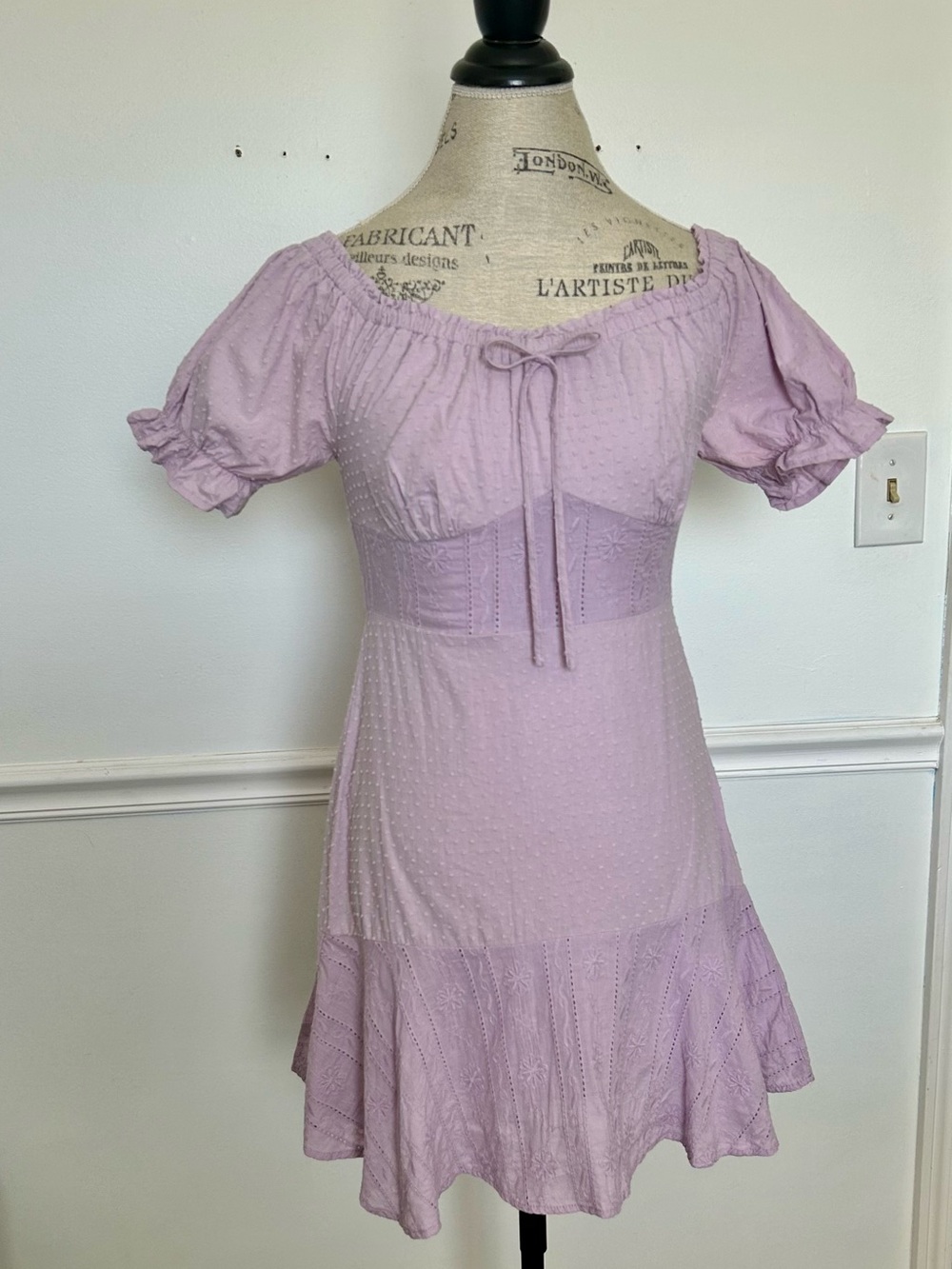 miami Lilac Off-Shoulder Puff-Sleeve Mini Dress